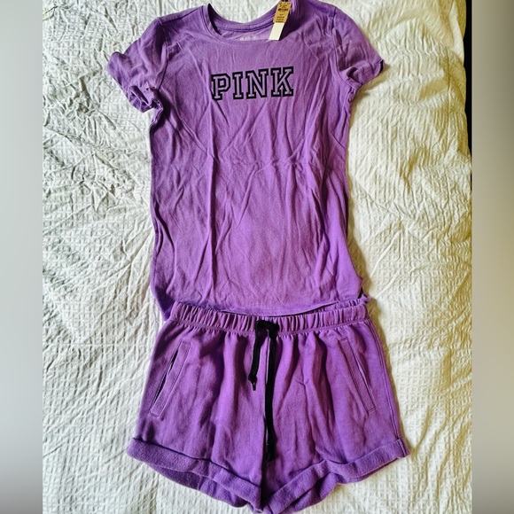 PINK Purple Lavender Short Sleeve Tee & Boyfriend Drawstring Shorts - Picture 6 of 14
